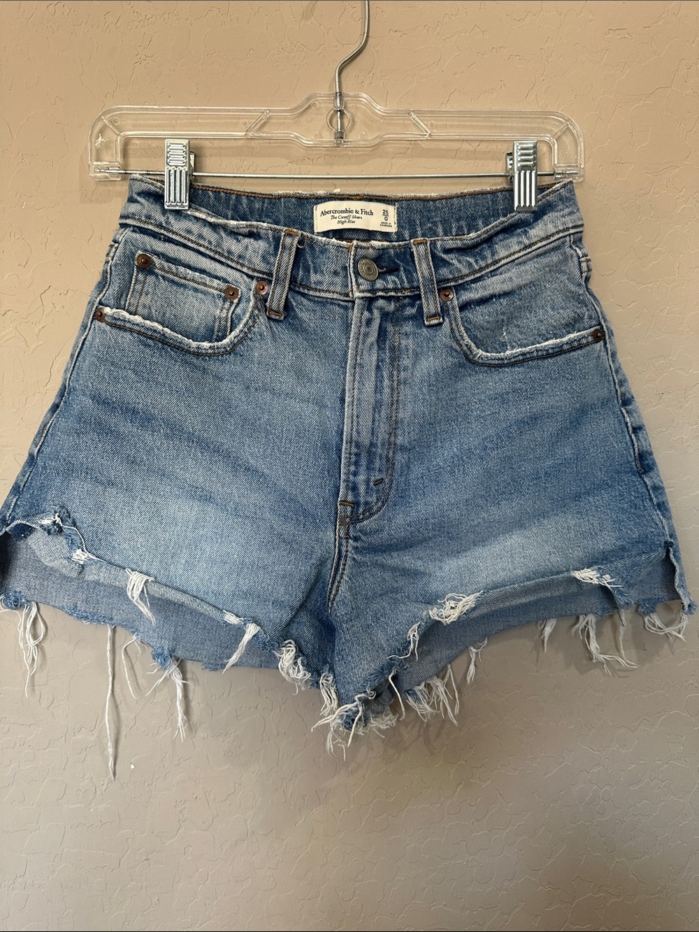 Abercrombie & Fitch Light Blue High-Rise Distressed Denim Shorts